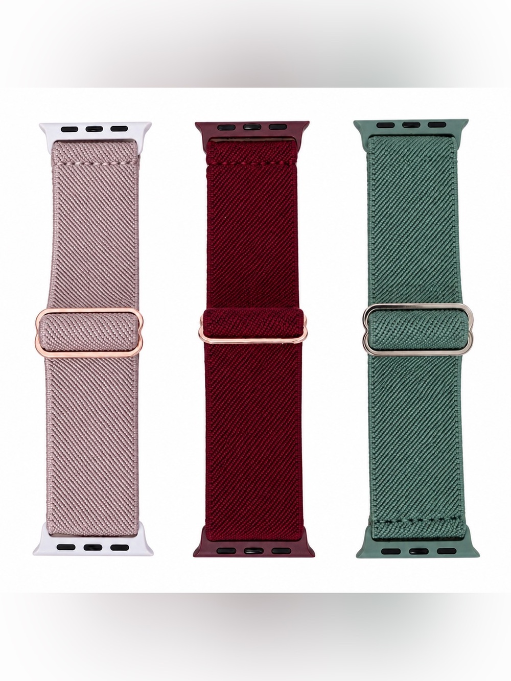 3-Pack Stretchy Apple Watch Bands – Burgundy Pink Green